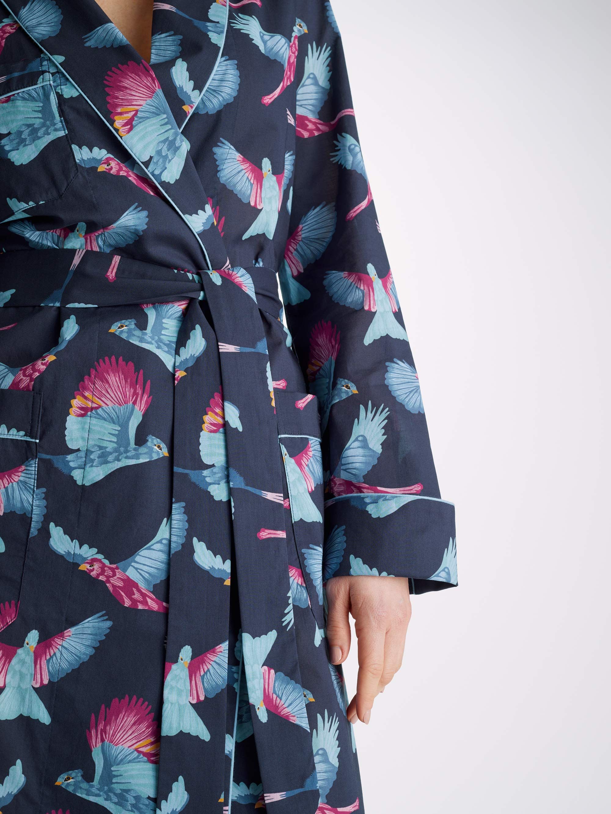 Women's Long Dressing Gown Ledbury 63 Cotton Batiste Navy sold by Derek Rose product image thumbnail 5