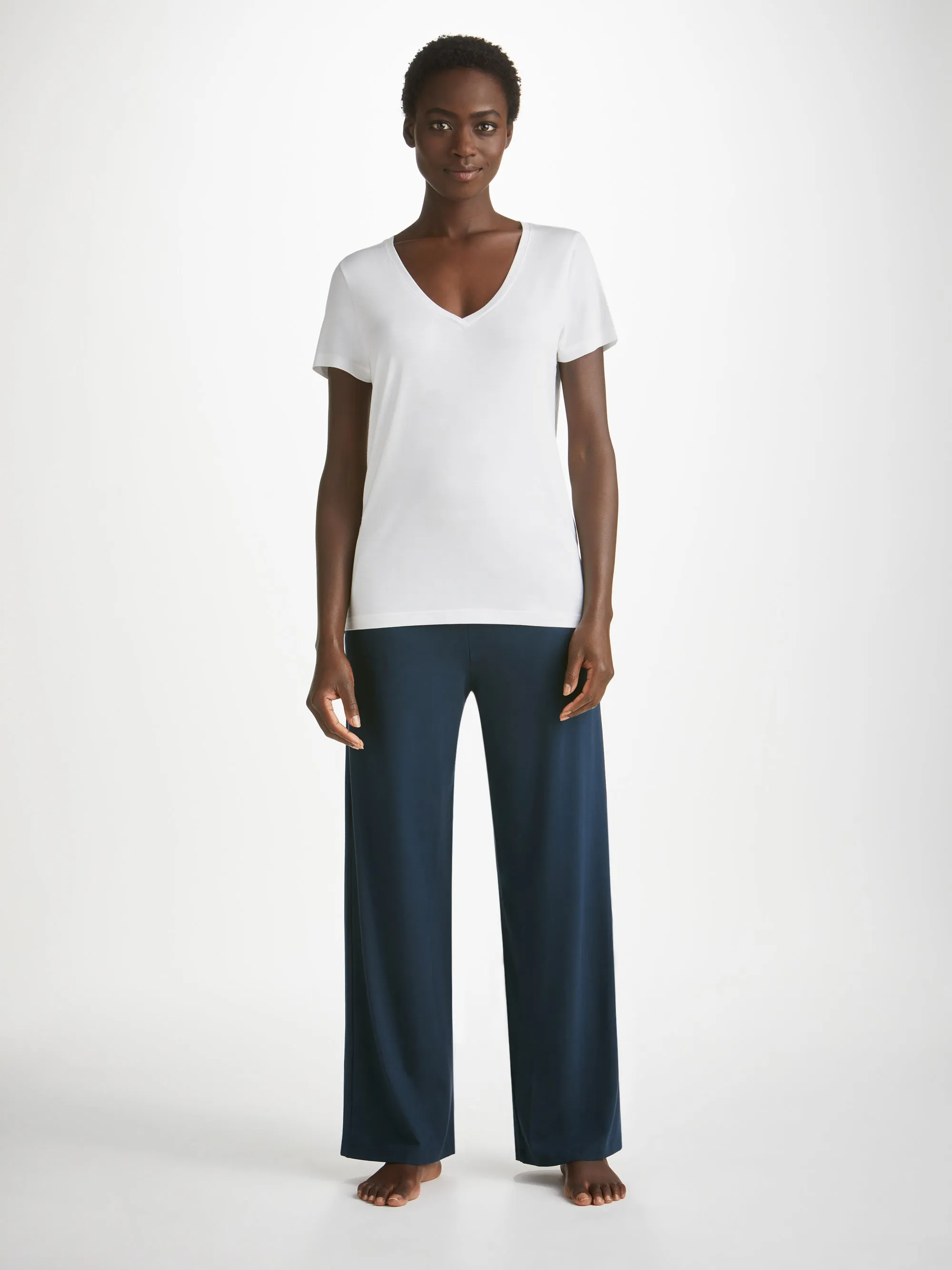 Women's V-Neck T-Shirt Lara Micro Modal Stretch White sold by Derek Rose product image thumbnail 3