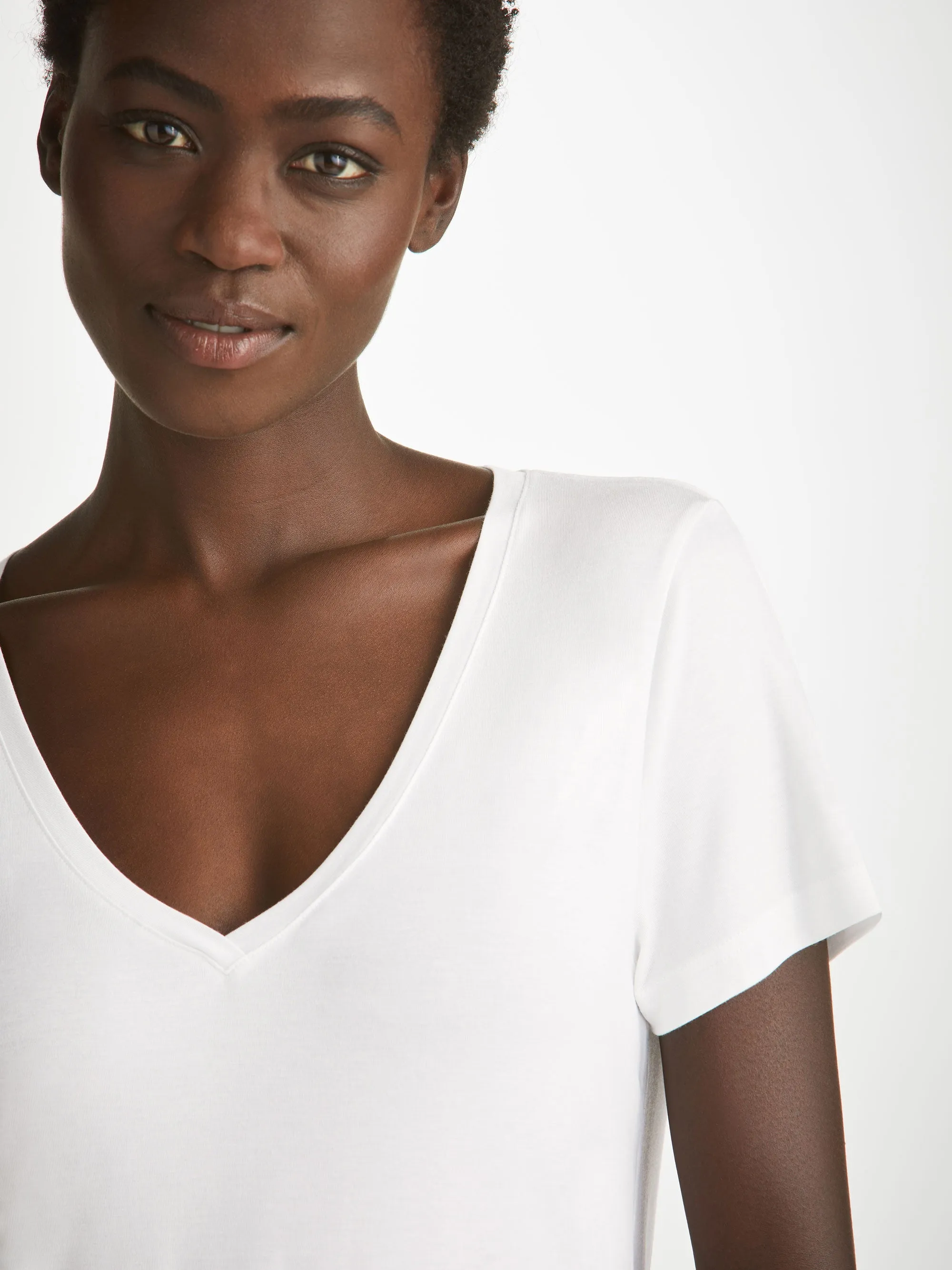 Women's V-Neck T-Shirt Lara Micro Modal Stretch White sold by Derek Rose