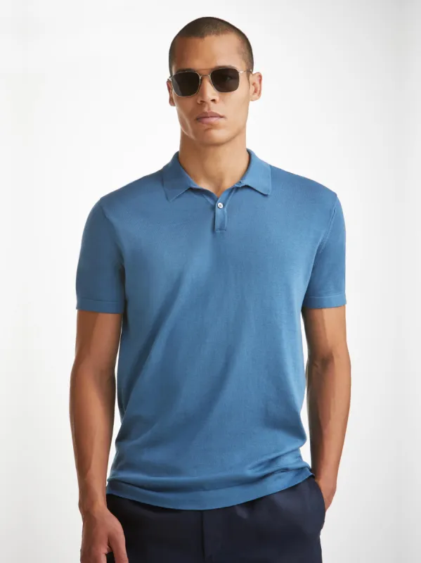 Men's Polo Shirt Jacob Sea Island Cotton Blue sold by Derek Rose