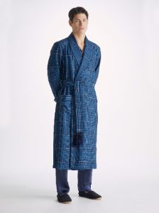 Men's Dressing Gown York 43 Wool Blue sold by Derek Rose