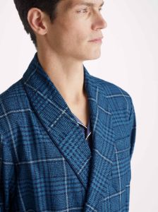 Men's Dressing Gown York 43 Wool Blue sold by Derek Rose