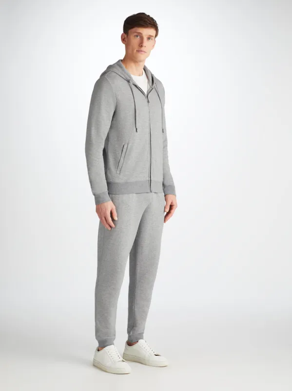 Men's Zip Up Hoodie Quinn Cotton Modal Silver sold by Derek Rose