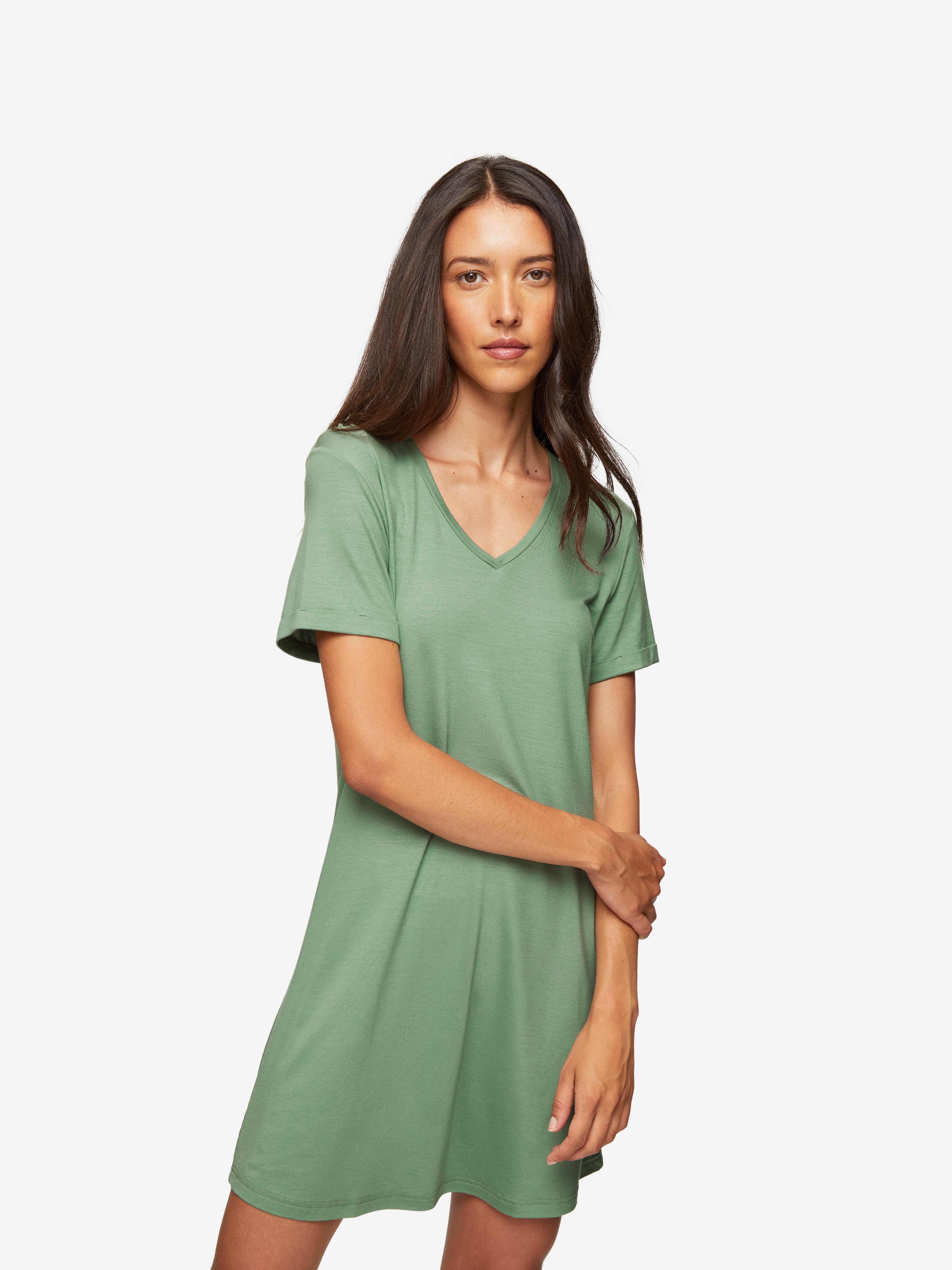 Women's V-Neck Sleep T-Shirt Lara Micro Modal Stretch Sage Green sold by Derek Rose product image thumbnail 3