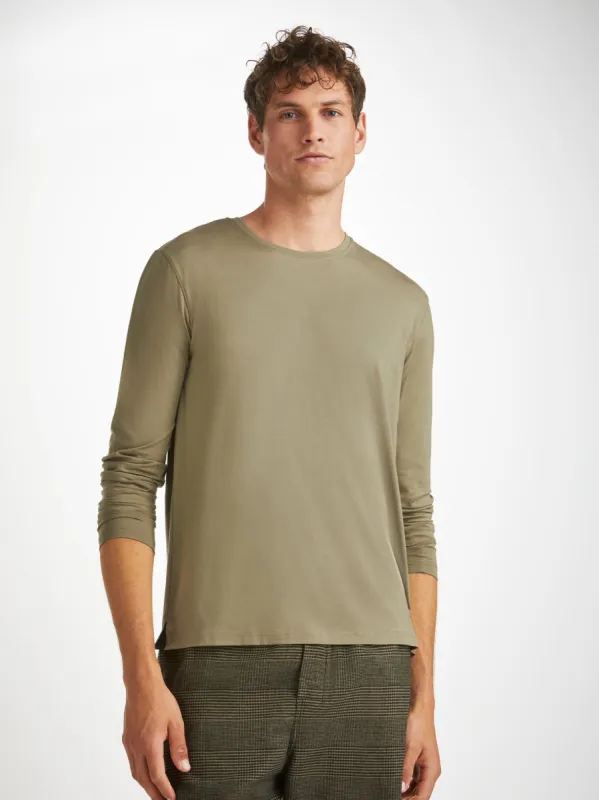 Men's Long Sleeve T-Shirt Basel Micro Modal Stretch Khaki sold by Derek Rose