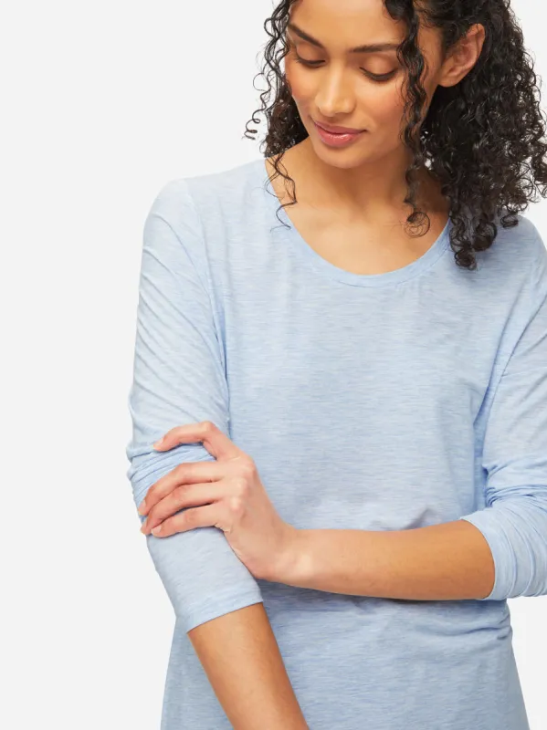 Women's Long Sleeve T-Shirt Ethan Micro Modal Stretch Light Blue Marl sold by Derek Rose