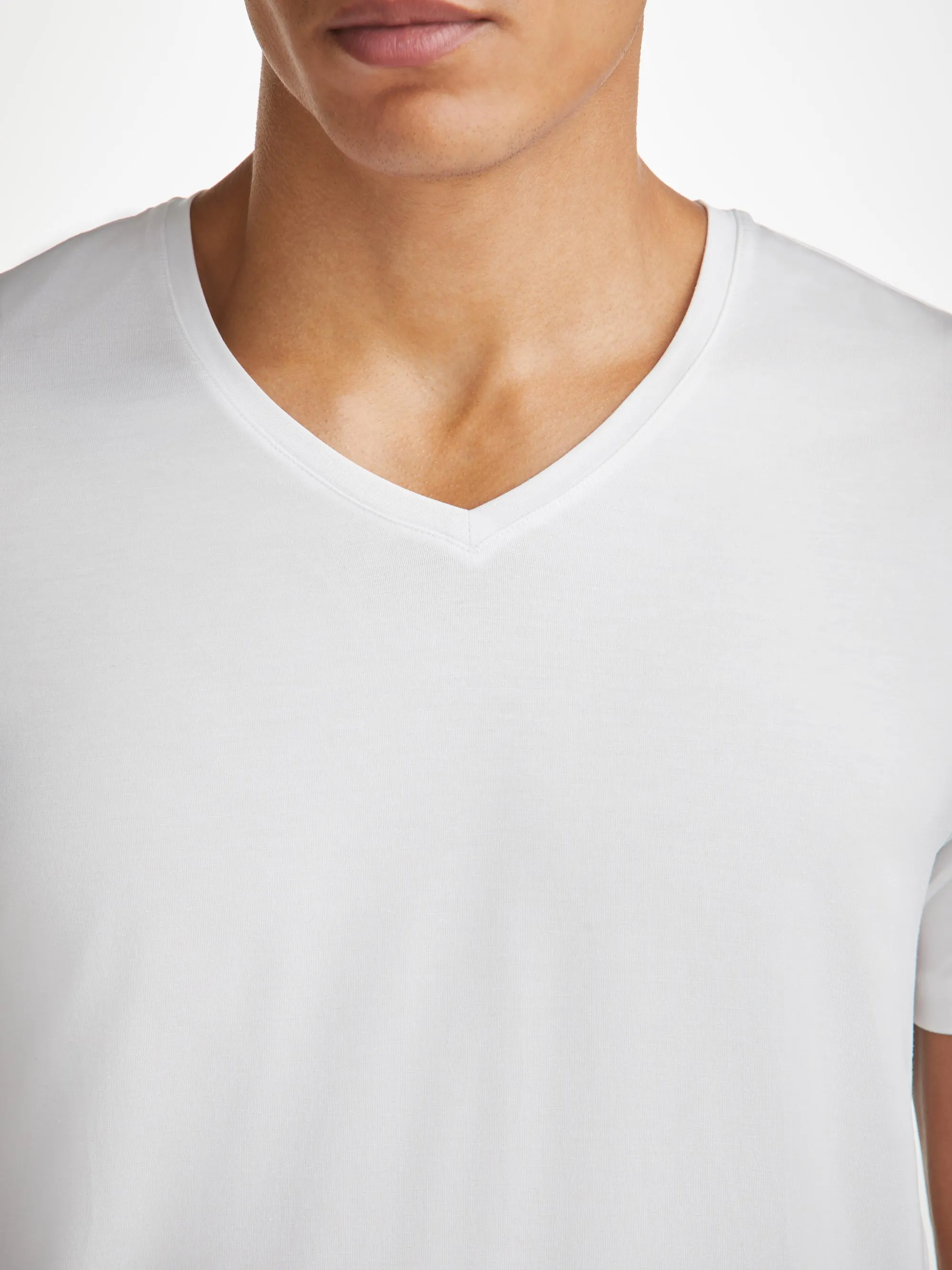 Men's V-Neck T-Shirt Basel Micro Modal Stretch White sold by Derek Rose product image thumbnail 5