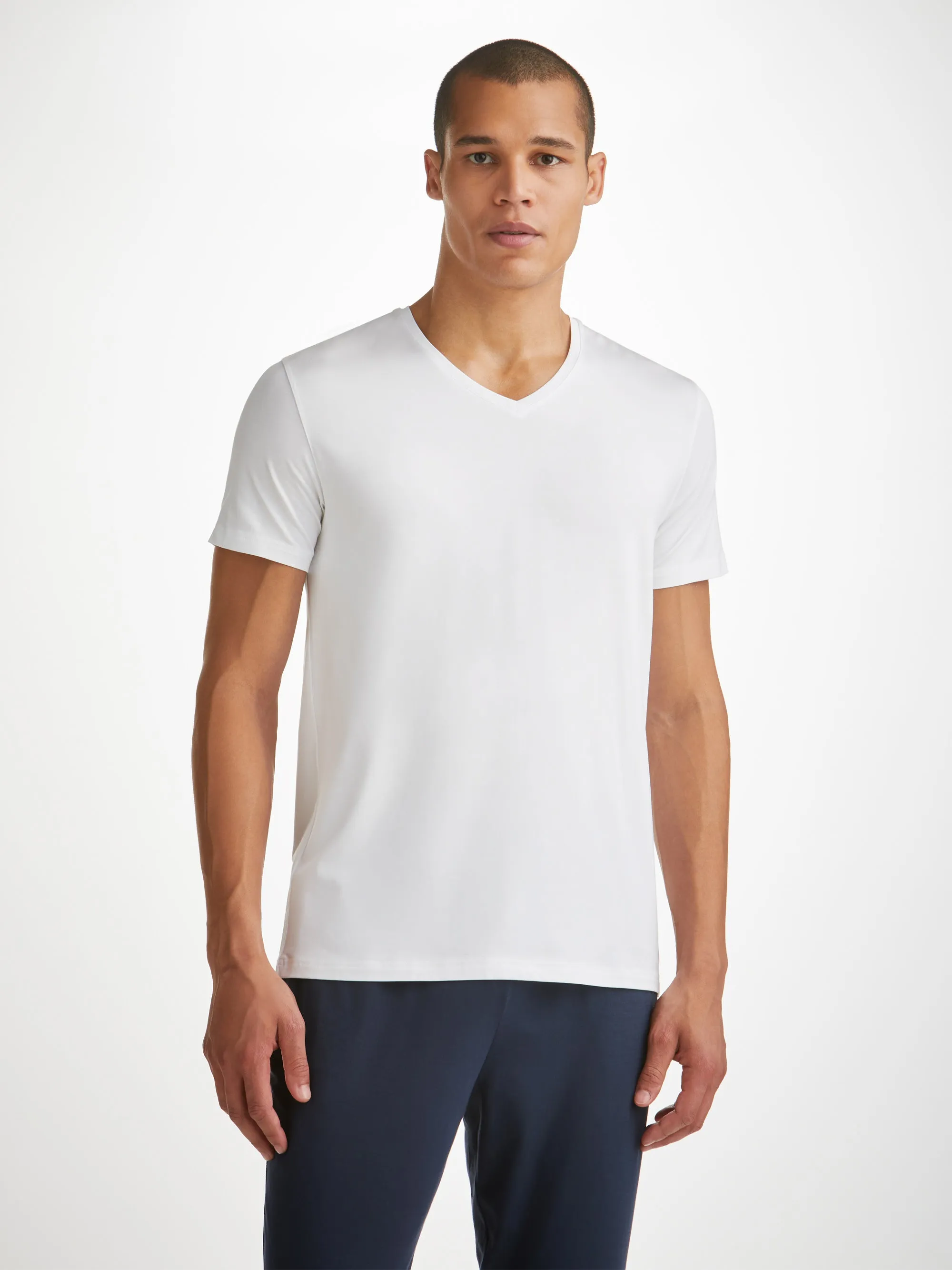 Men's V-Neck T-Shirt Basel Micro Modal Stretch White sold by Derek Rose
