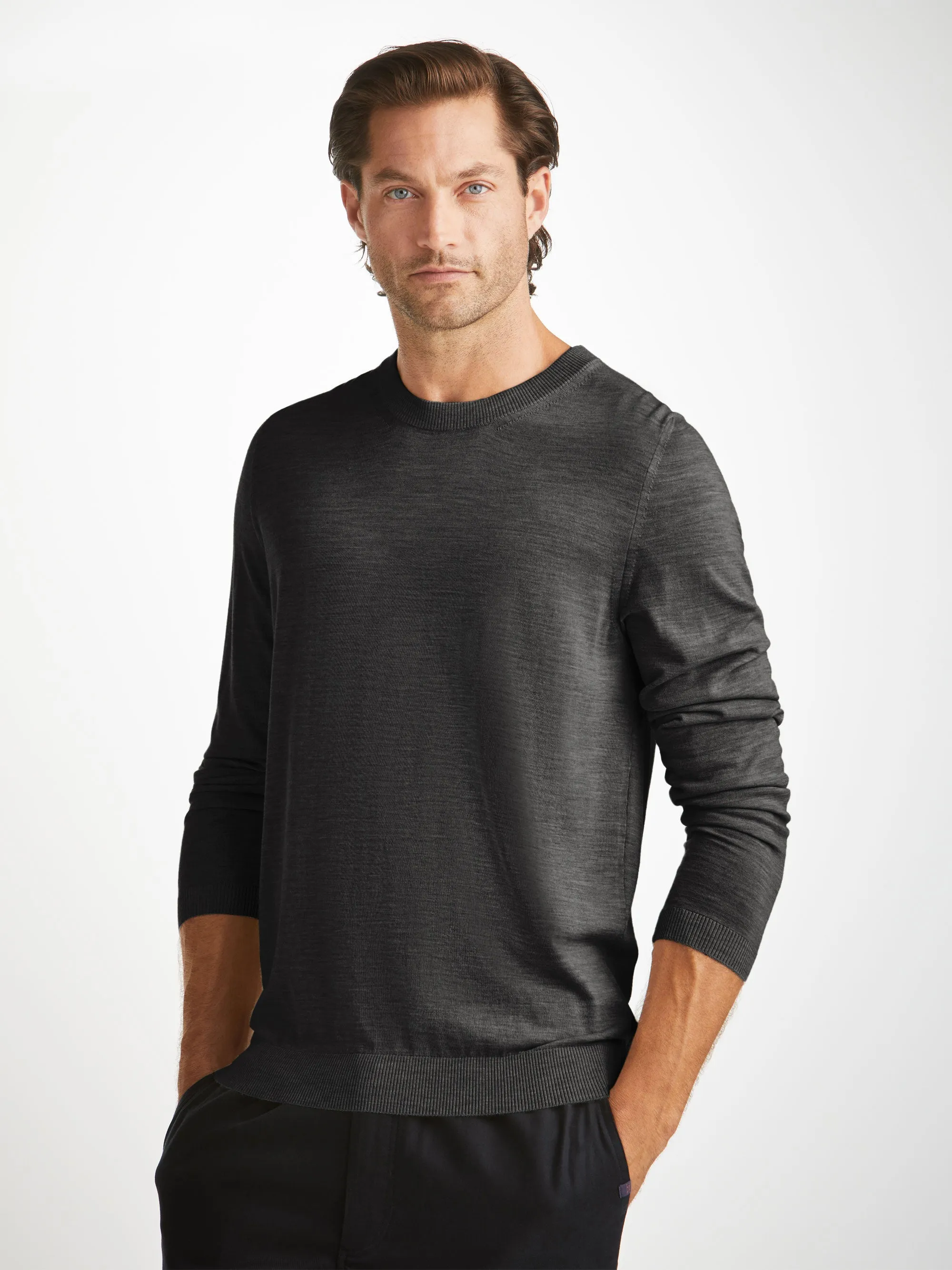 Men's Sweater Orson Merino Wool Charcoal sold by Derek Rose