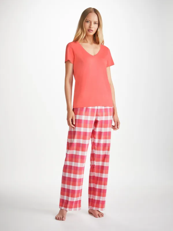 Women's Lounge Trousers Kelburn 39 Brushed Cotton Pink sold by Derek Rose