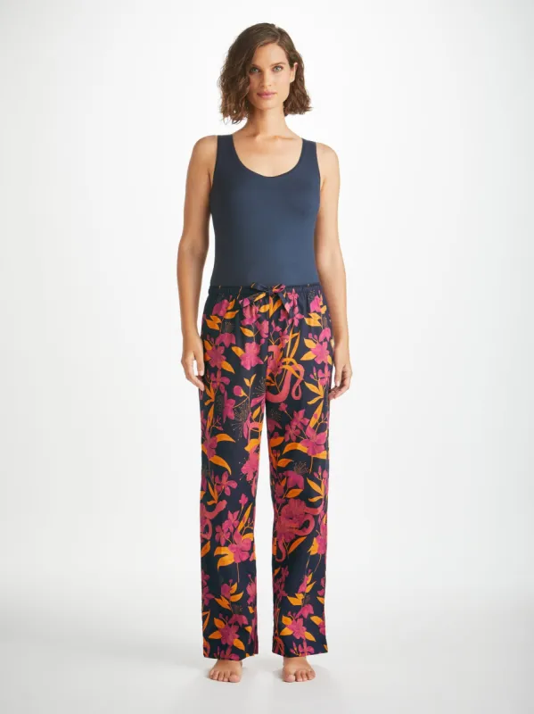 Women's Lounge Trousers Ledbury 68 Cotton Batiste Navy sold by Derek Rose