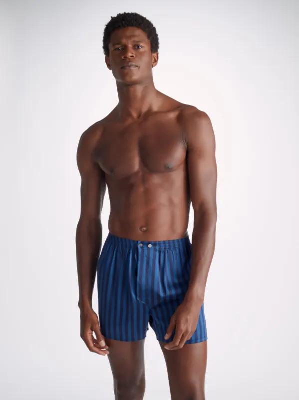 Men's Classic Fit Boxers Brindisi 92 Silk Satin Navy sold by Derek Rose