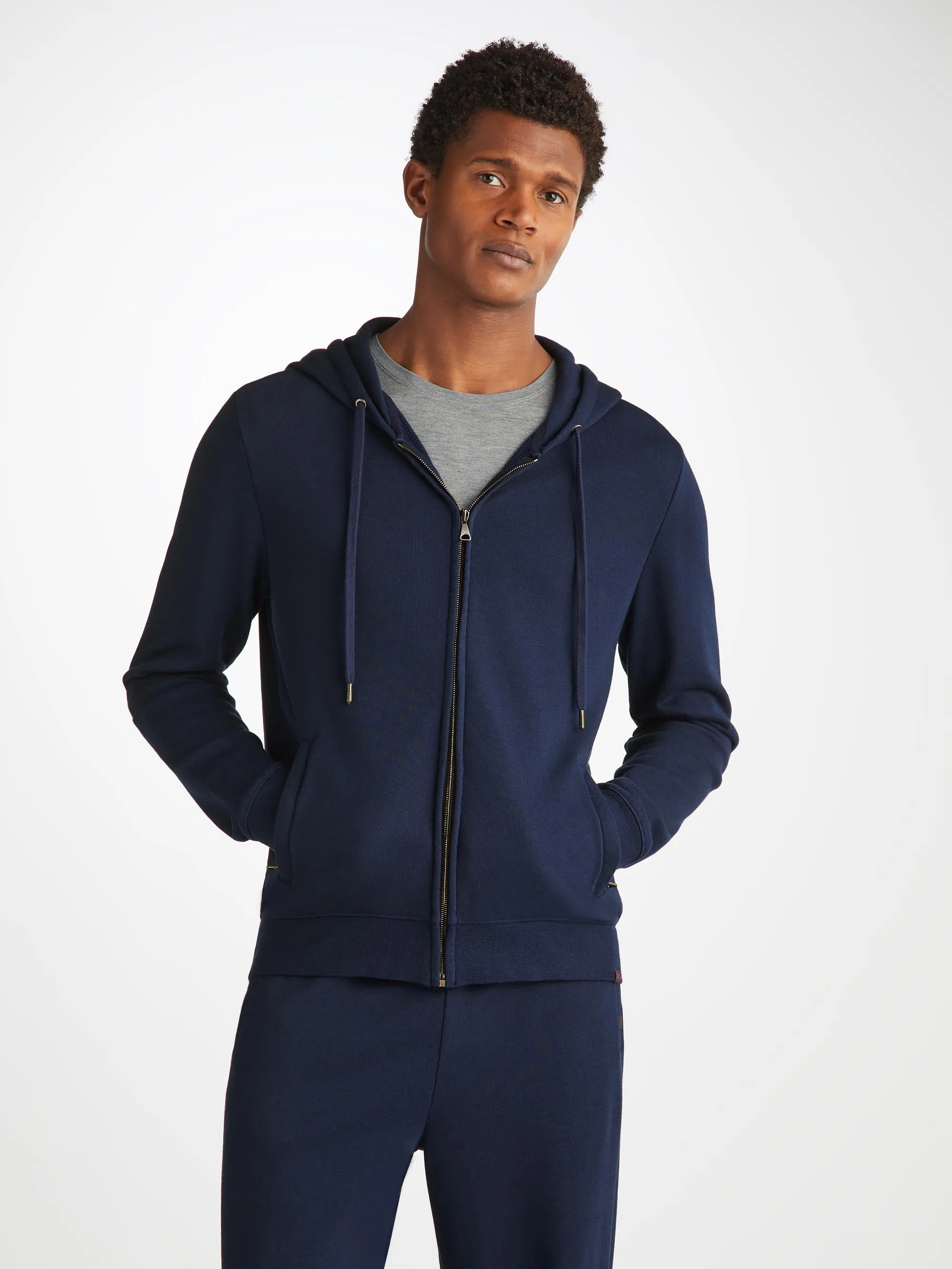 Men's Zip Up Hoodie Quinn Cotton Modal Navy sold by Derek Rose