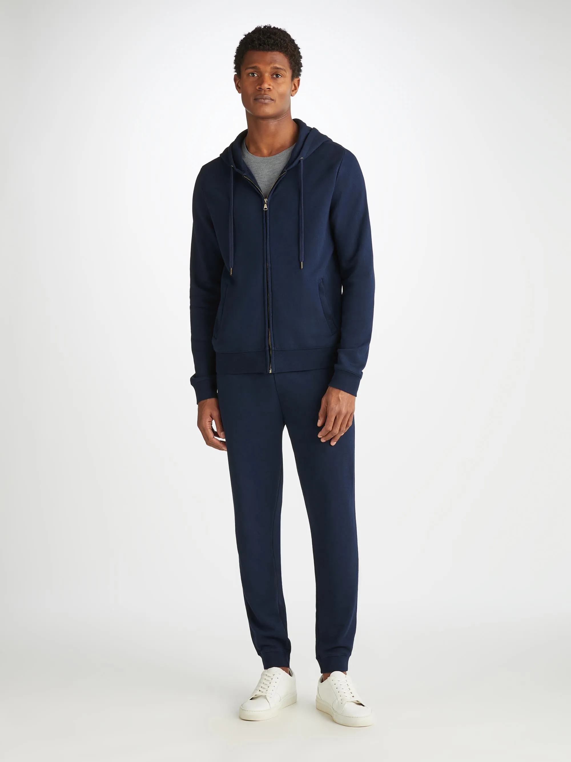 Men's Zip Up Hoodie Quinn Cotton Modal Navy sold by Derek Rose product image thumbnail 3