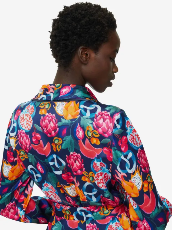 Women's Long Dressing Gown Brindisi 78 Silk Satin Navy sold by Derek Rose