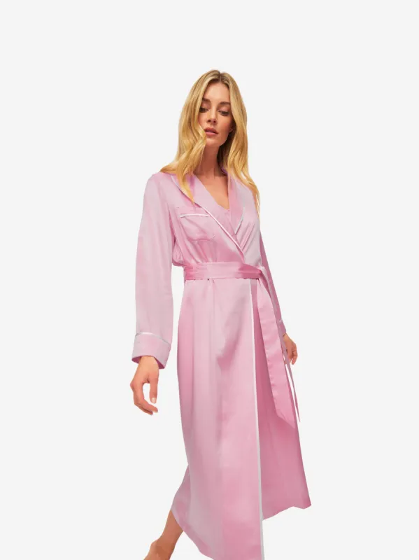 Women's Long Dressing Gown Bailey 2 Silk Satin Pink sold by Derek Rose