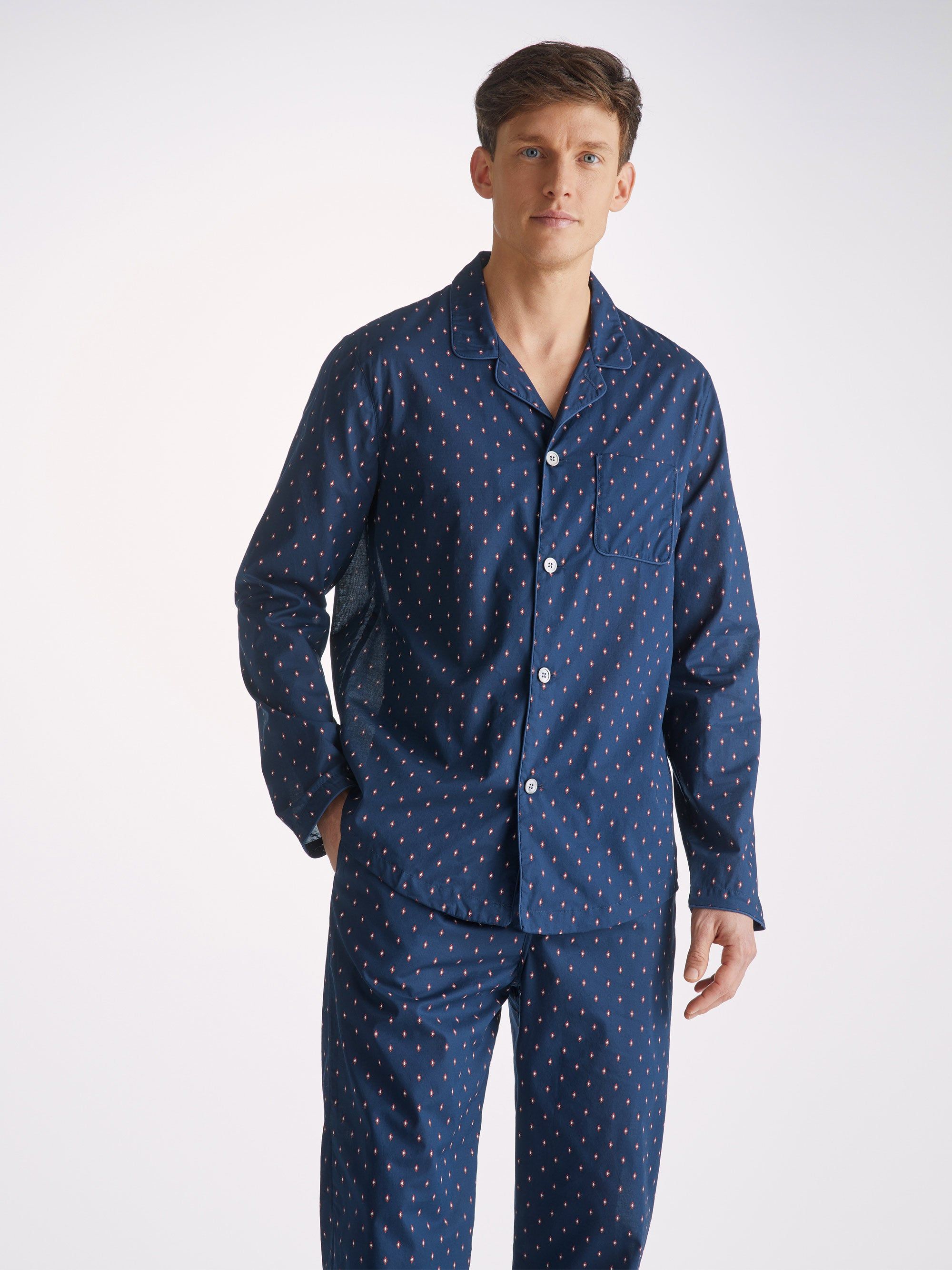 Men's Modern Fit Pyjamas Nelson 96 Cotton Batiste Navy sold by Derek Rose