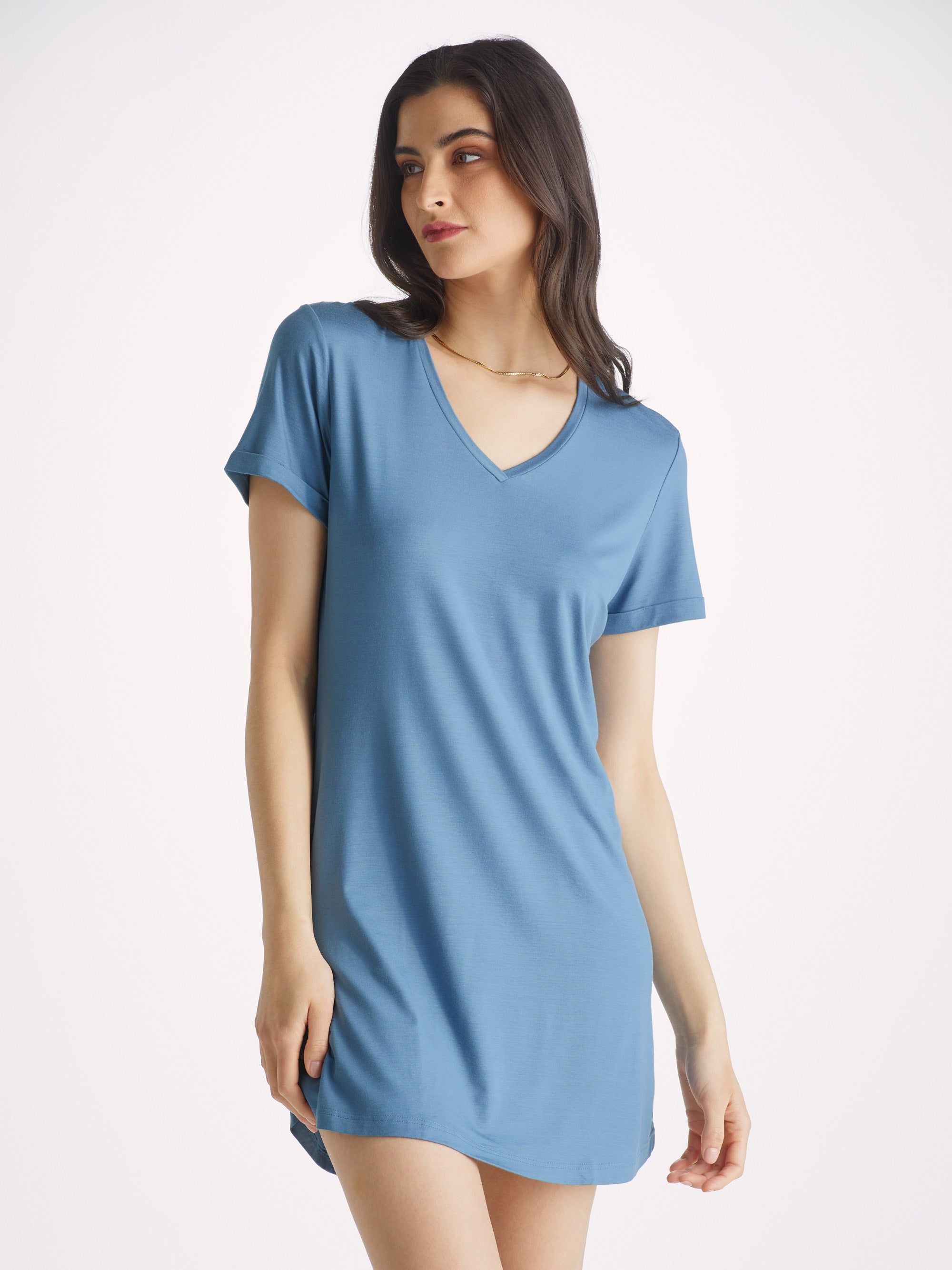 Women's V-Neck Sleep T-Shirt Lara Micro Modal Stretch Denim sold by Derek Rose