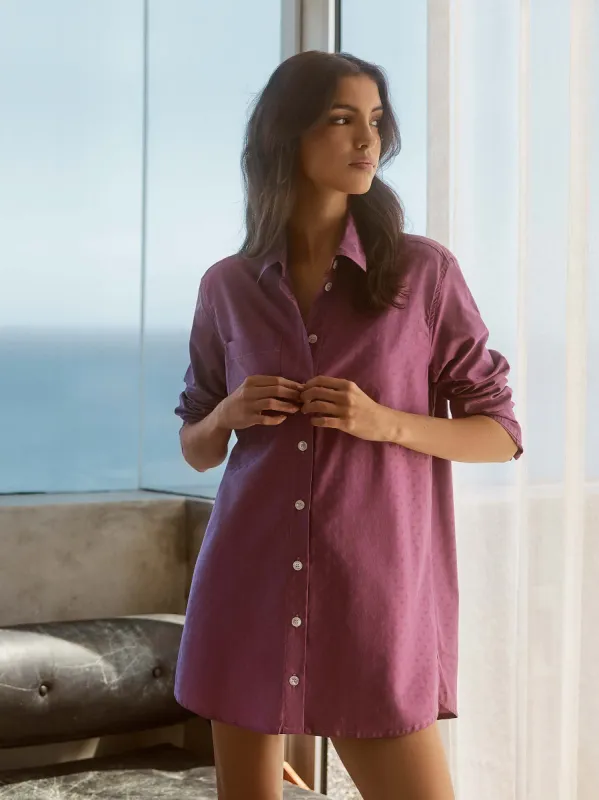 Women's Nightshirt Kate 10 Cotton Jacquard Purple sold by Derek Rose
