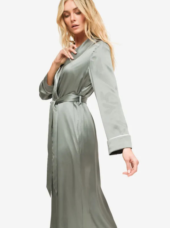 Women's Long Robe Bailey Silk Satin Green sold by Derek Rose