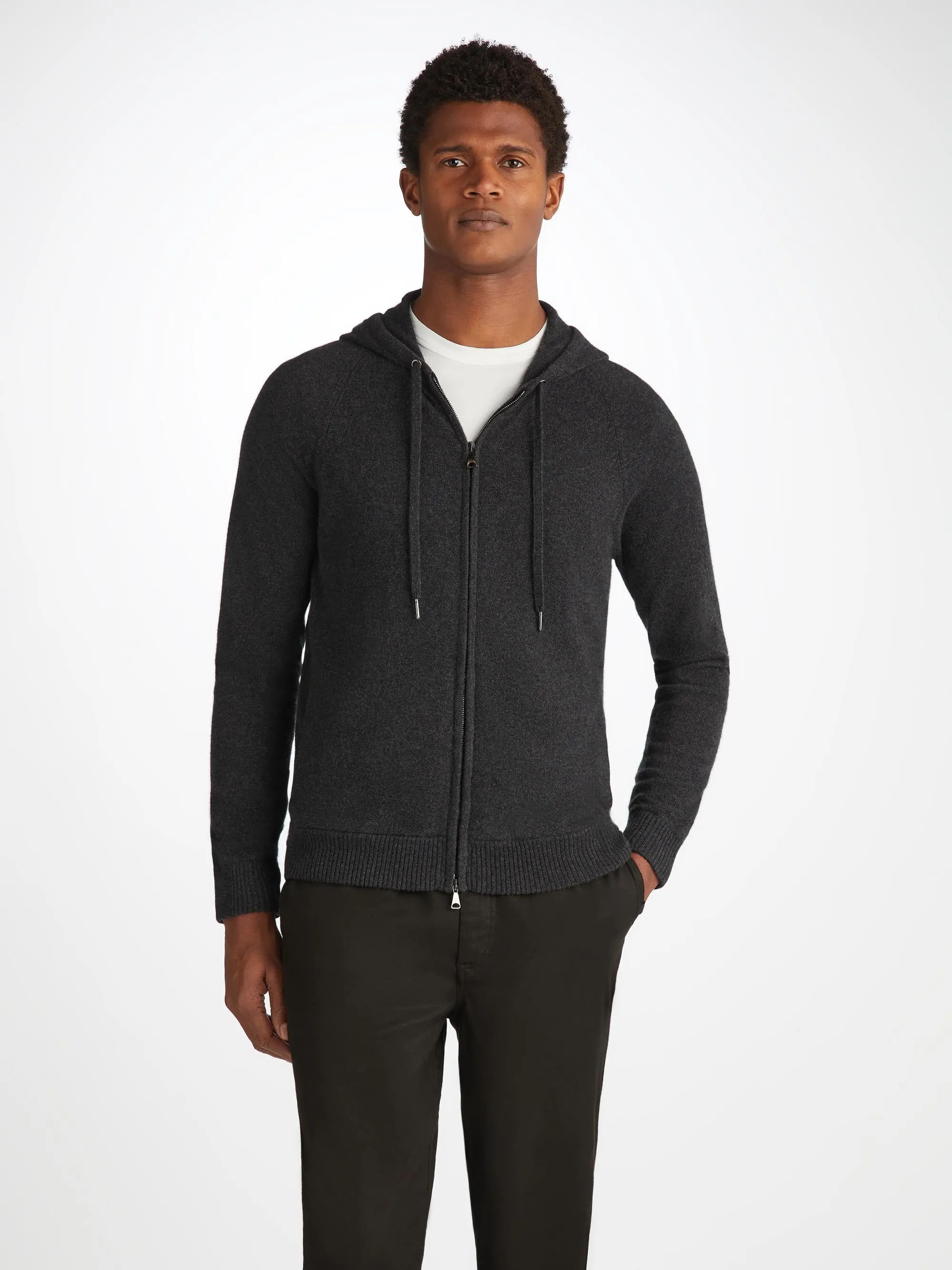 Men's Zip Up Hoodie Finley Cashmere Charcoal sold by Derek Rose product image thumbnail 5