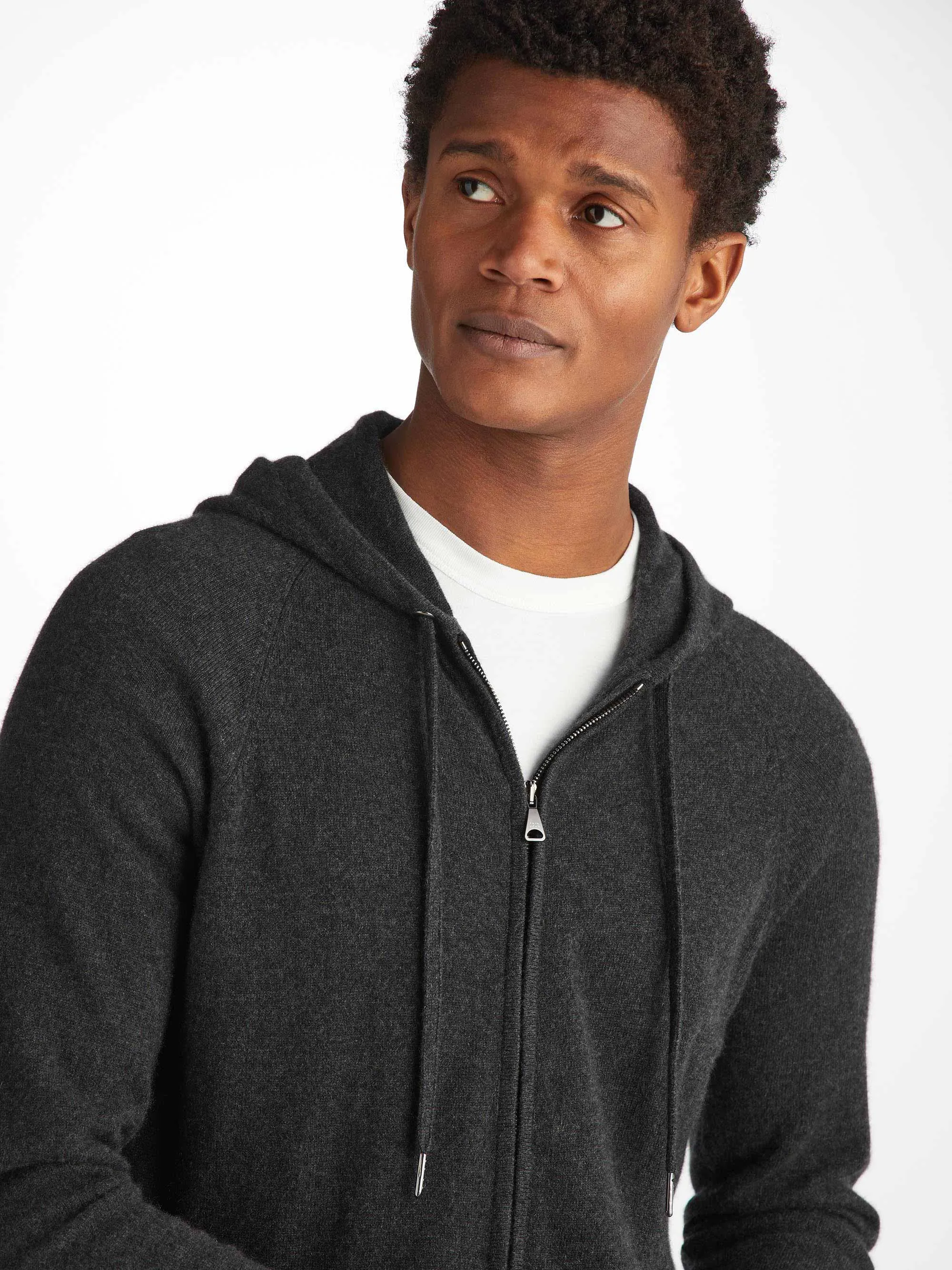 Men's Zip Up Hoodie Finley Cashmere Charcoal sold by Derek Rose
