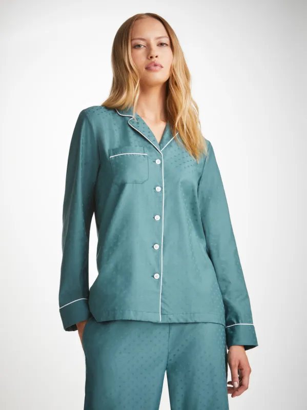 Women's Pyjamas Kate 9 Cotton Jacquard Teal sold by Derek Rose