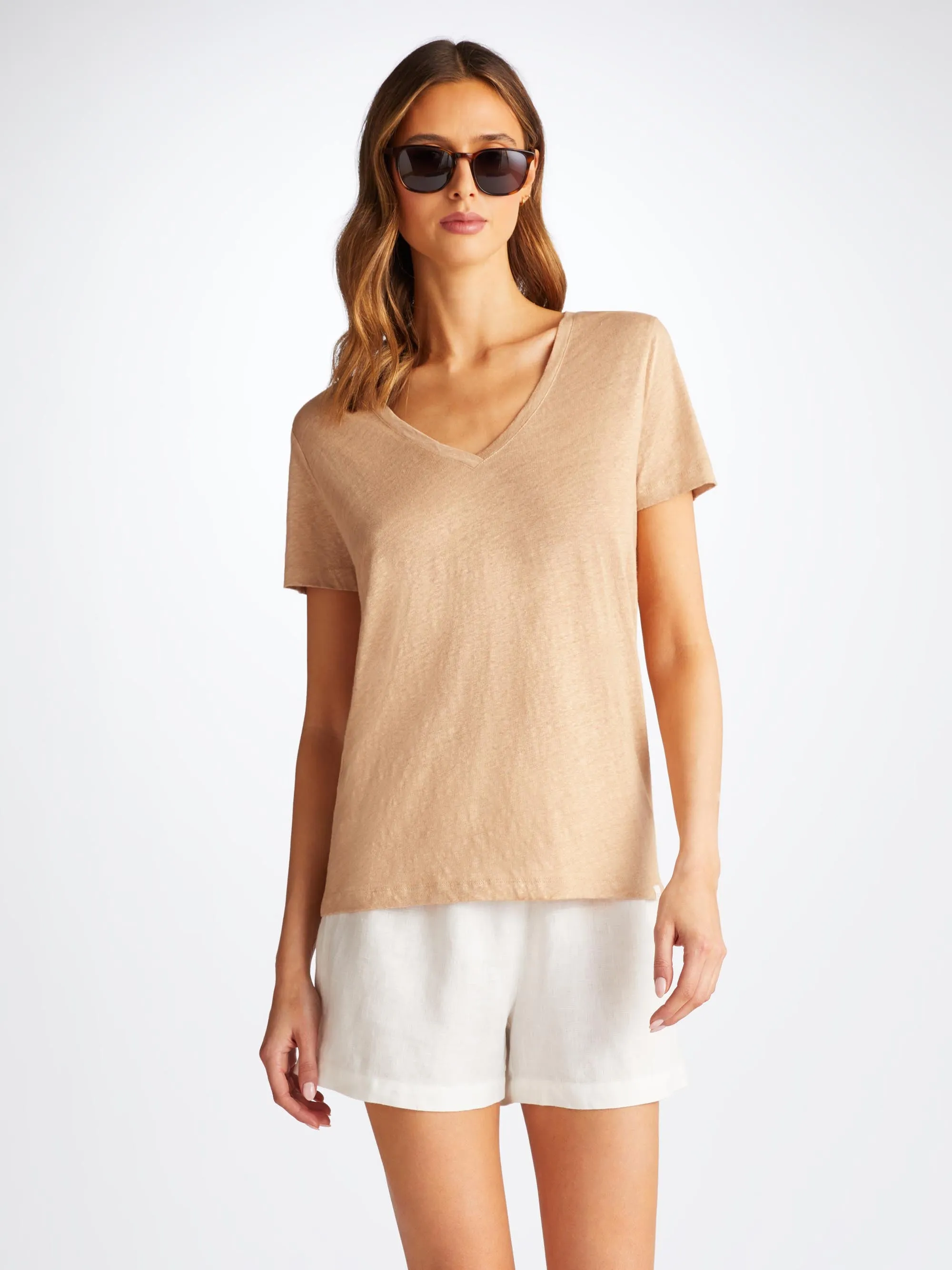 Women's V-Neck T-Shirt Jordan Linen Sand sold by Derek Rose