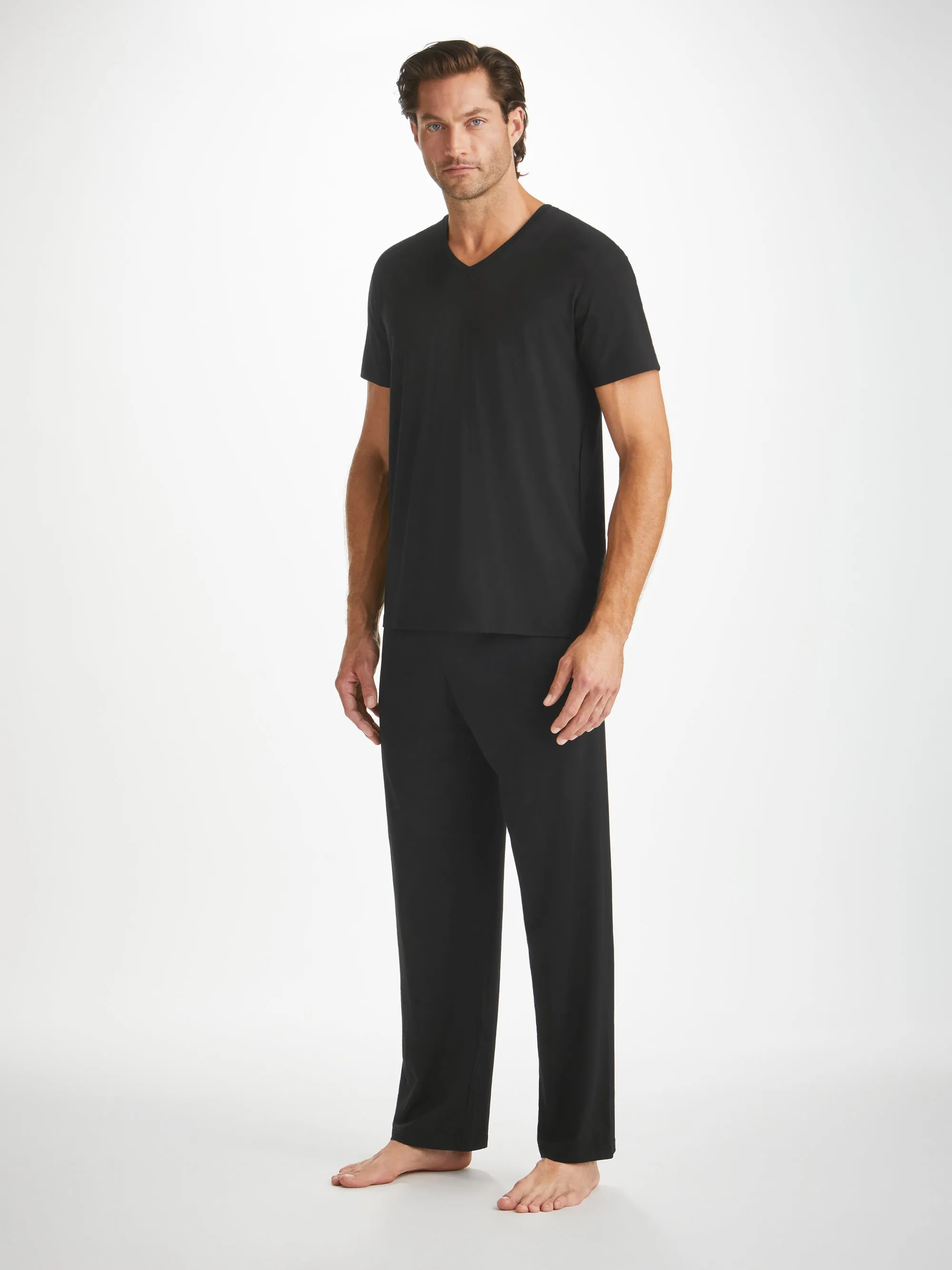Men's V-Neck T-Shirt Basel Micro Modal Stretch Black sold by Derek Rose product image thumbnail 3