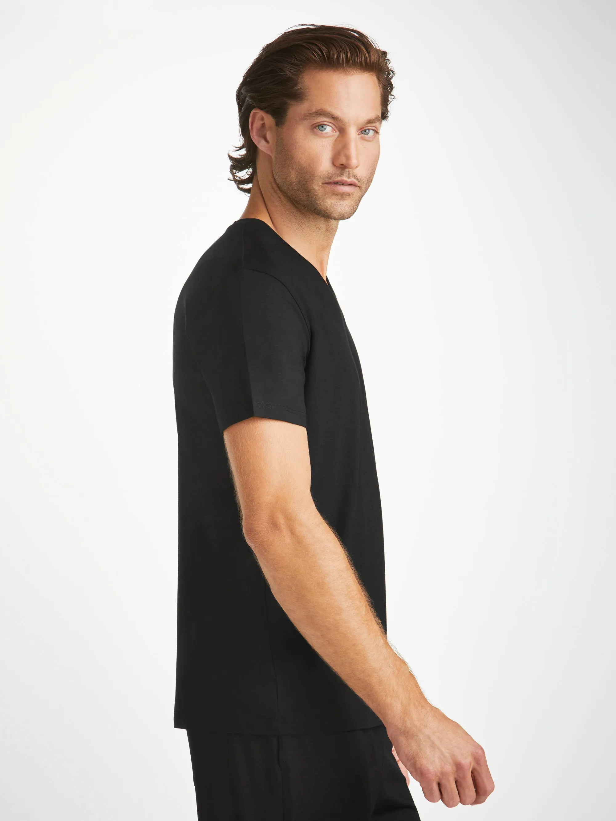Men's V-Neck T-Shirt Basel Micro Modal Stretch Black sold by Derek Rose product image thumbnail 5