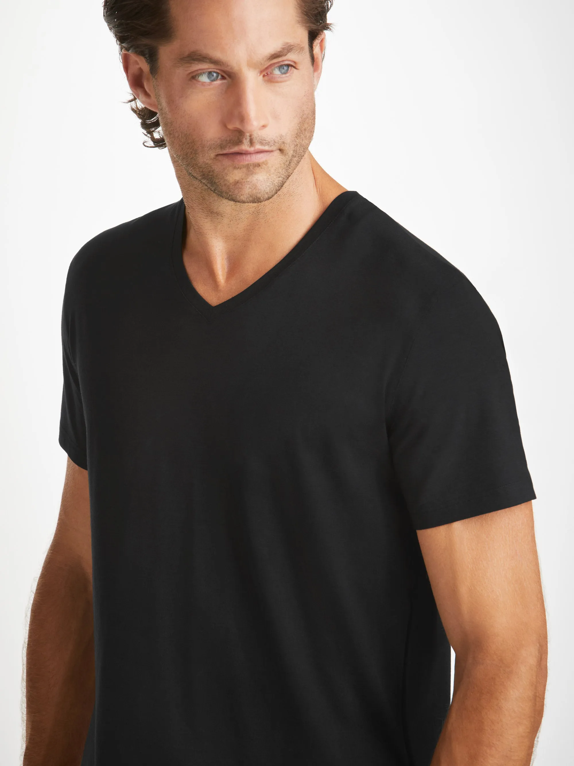 Men's V-Neck T-Shirt Basel Micro Modal Stretch Black sold by Derek Rose