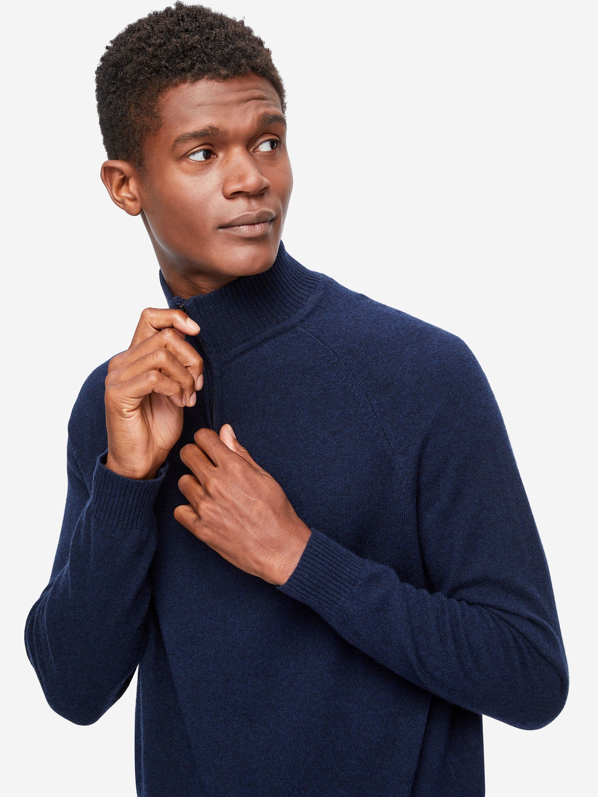 Men's Half-Zip Sweater Finley Cashmere Midnight sold by Derek Rose product image thumbnail 3