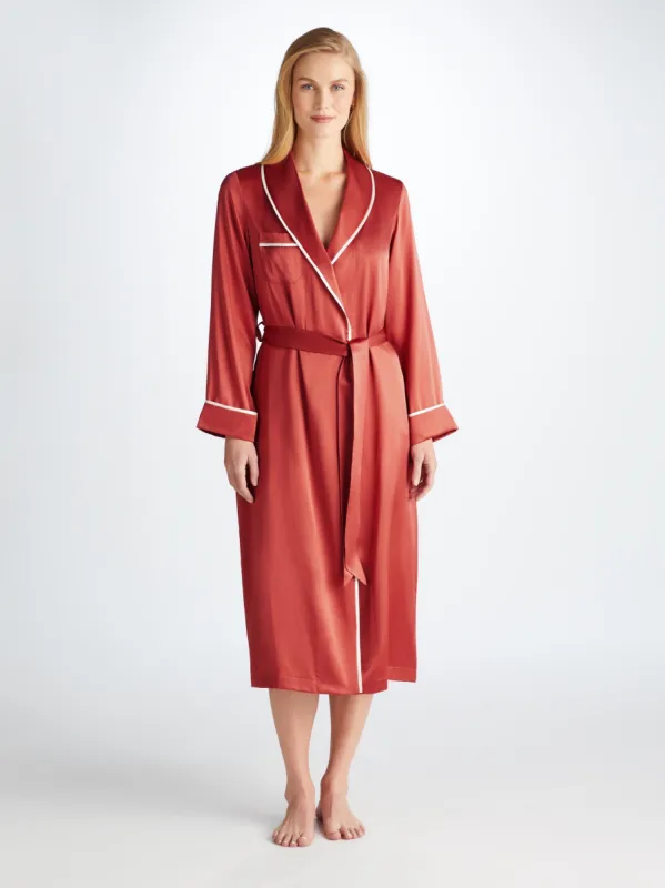 Women's Long Robe Bailey Silk Satin Rose Red sold by Derek Rose