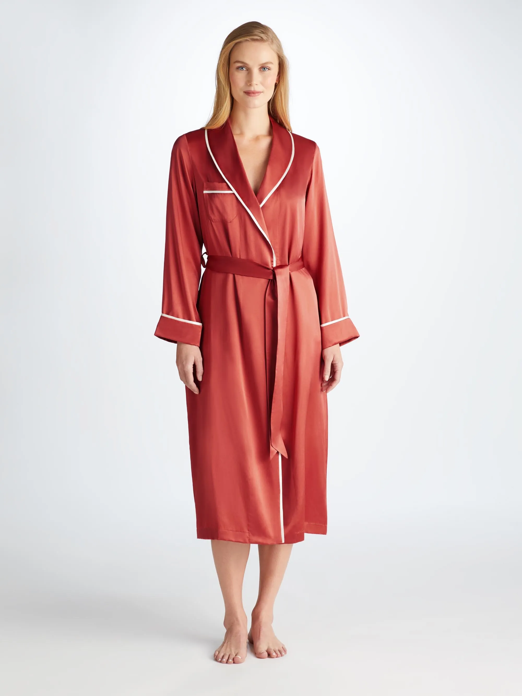Women's Long Robe Bailey Silk Satin Rose Red sold by Derek Rose