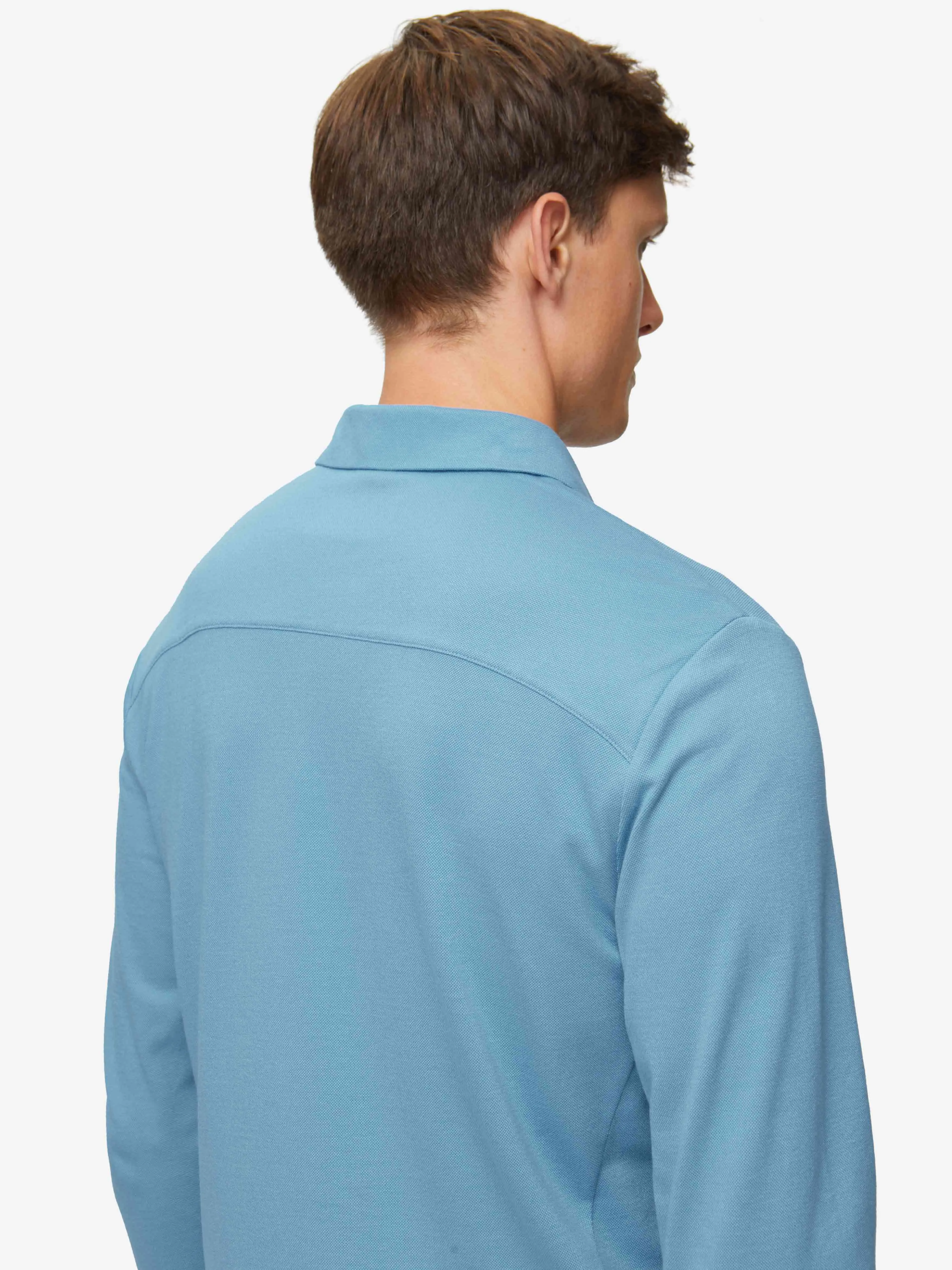 Men's Long Sleeve Polo Shirt Ramsay 4 Pique Cotton Tencel Blue sold by Derek Rose product image thumbnail 5