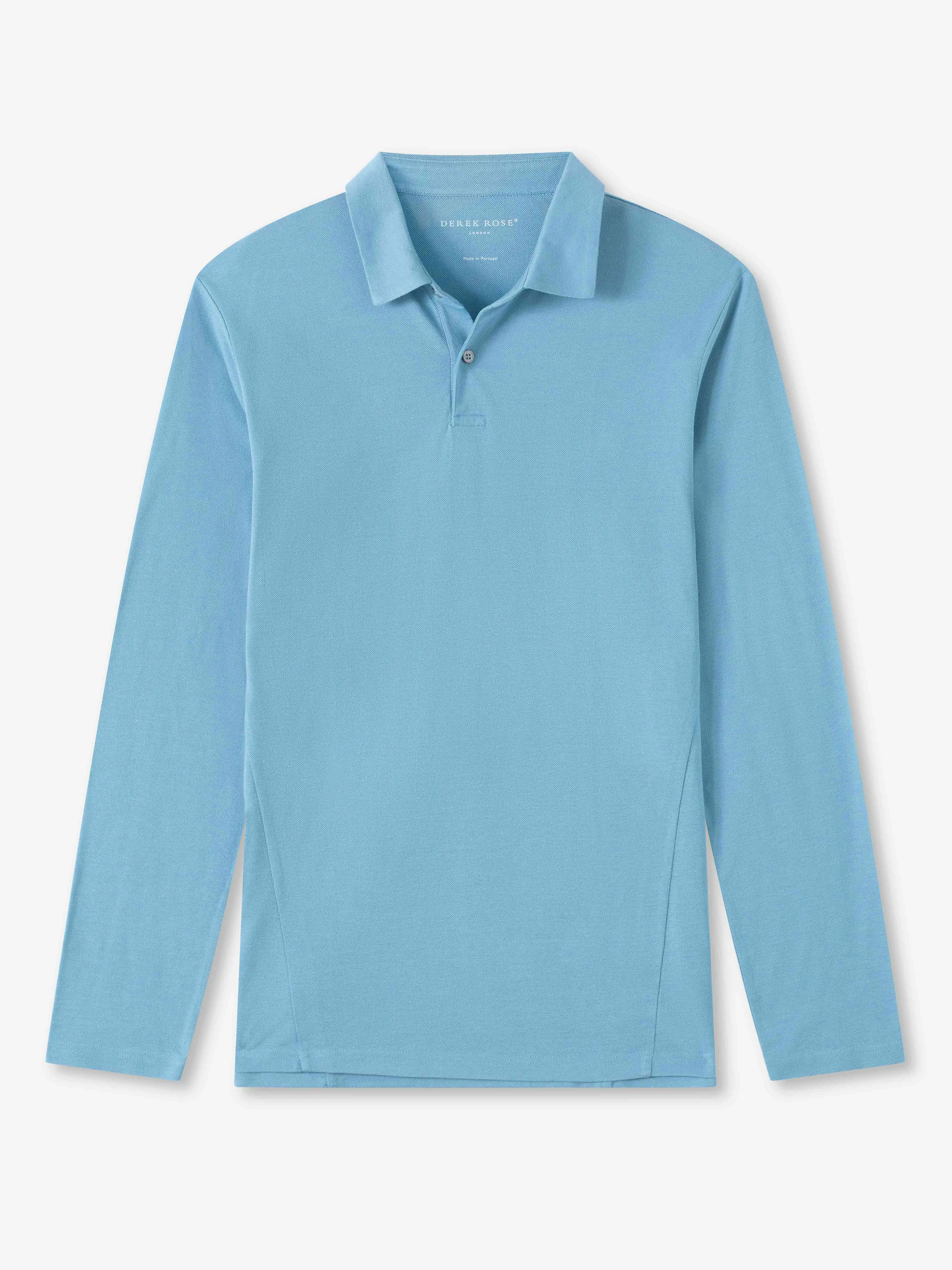 Men's Long Sleeve Polo Shirt Ramsay 4 Pique Cotton Tencel Blue sold by Derek Rose product image thumbnail 2