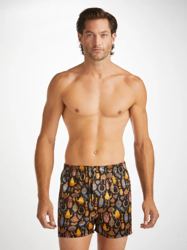 Men's Classic Fit Boxers Brindisi 100 Silk Satin Black sold by Derek Rose