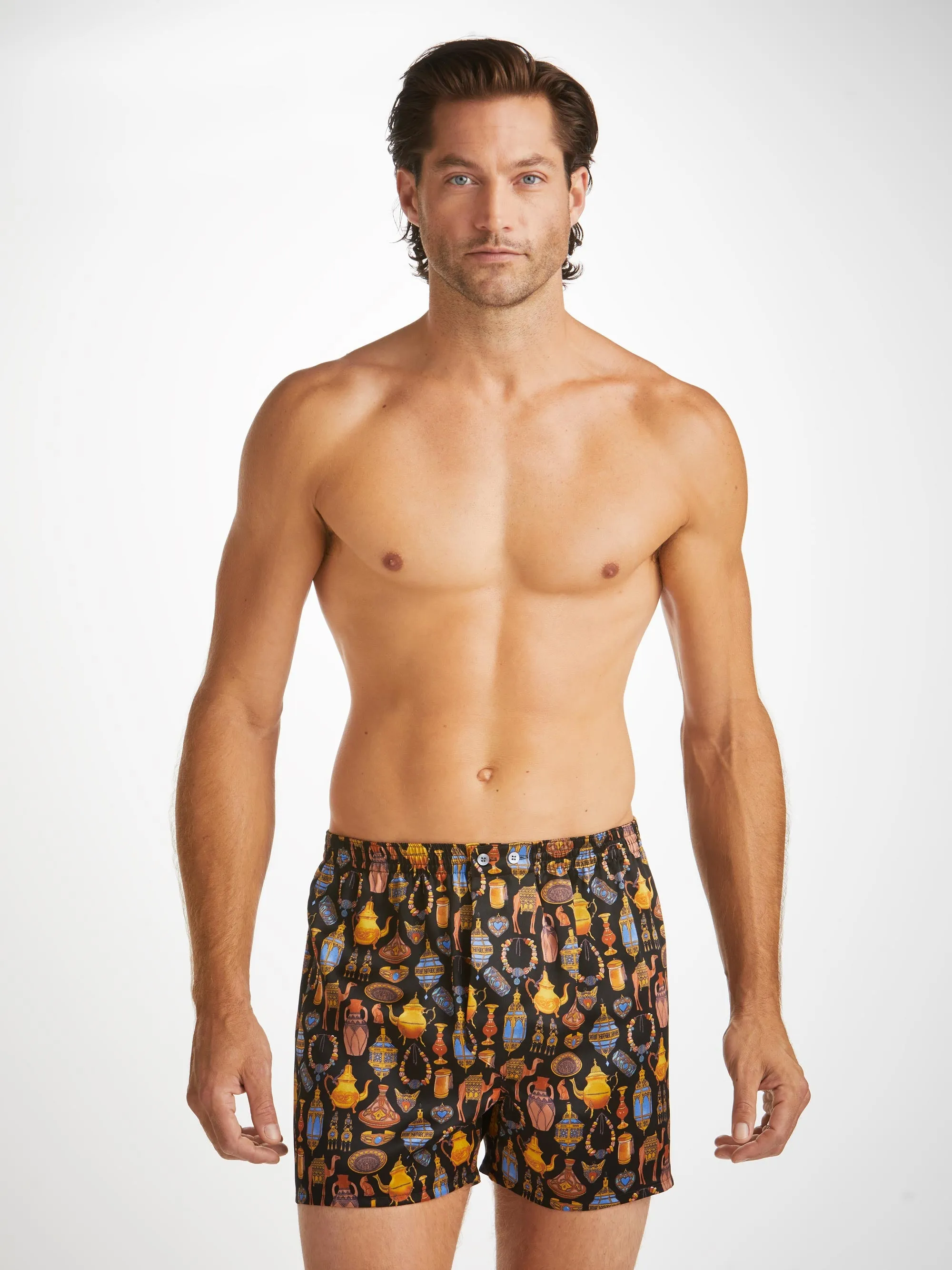 Men's Classic Fit Boxers Brindisi 100 Silk Satin Black sold by Derek Rose
