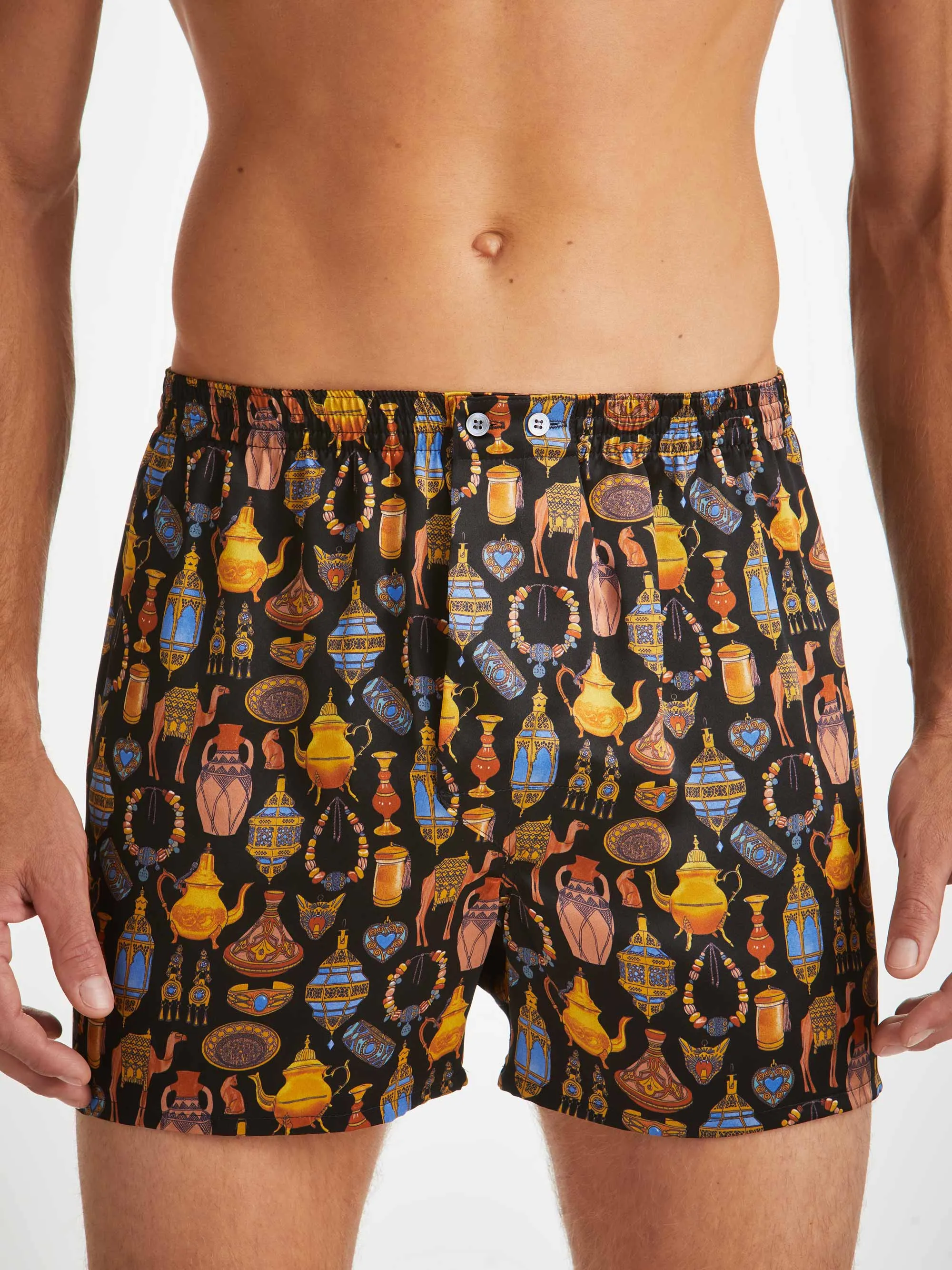 Men's Classic Fit Boxers Brindisi 100 Silk Satin Black sold by Derek Rose product image thumbnail 5