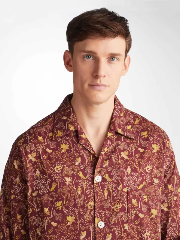 Men's Classic Fit Pajamas Ledbury 74 Cotton Batiste Burgundy sold by Derek Rose