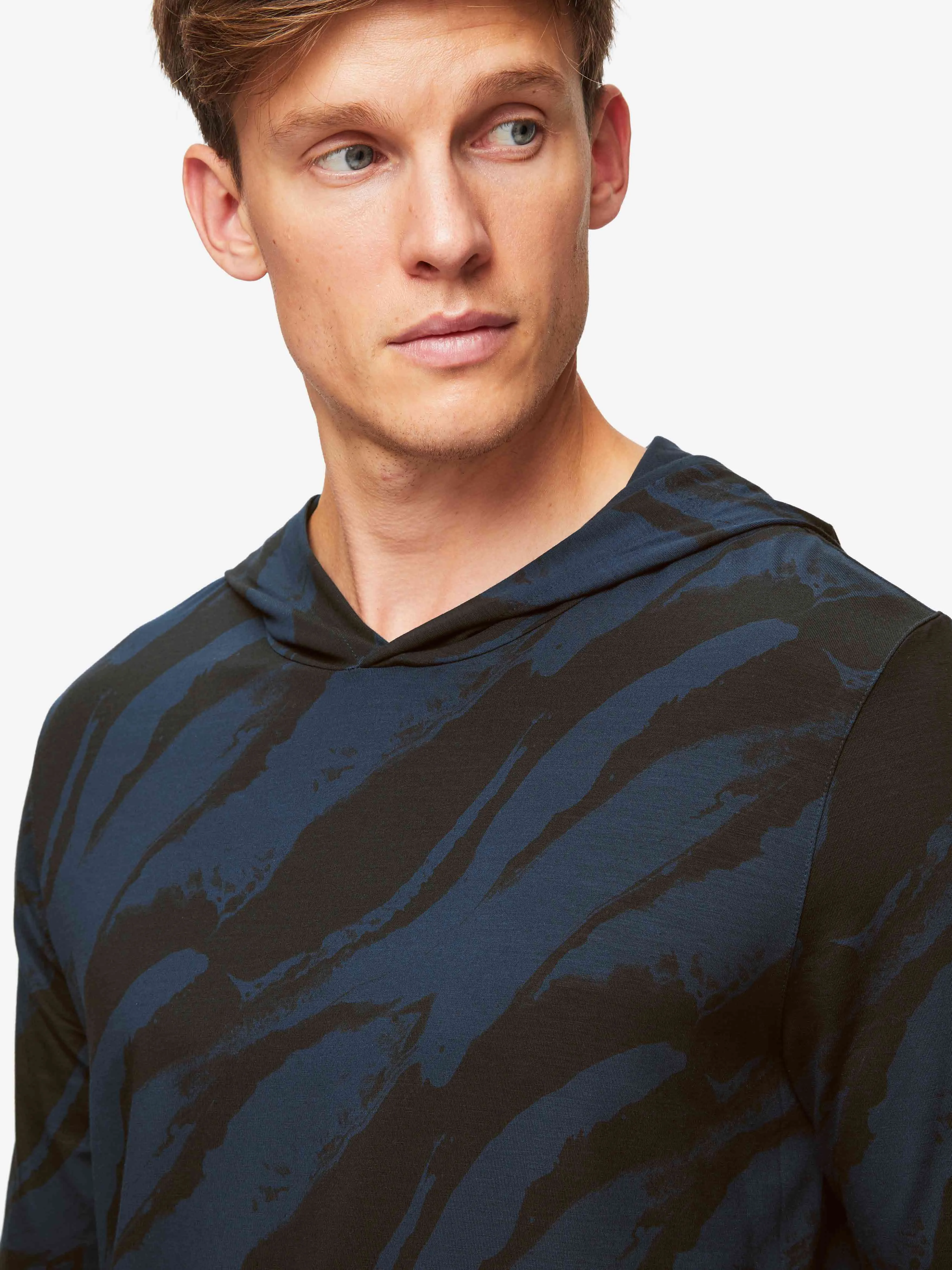 Men's Pullover Hoodie London 8 Micro Modal Navy sold by Derek Rose