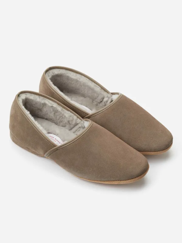 Men's Slippers Crawford Suede Sheepskin Beige sold by Derek Rose