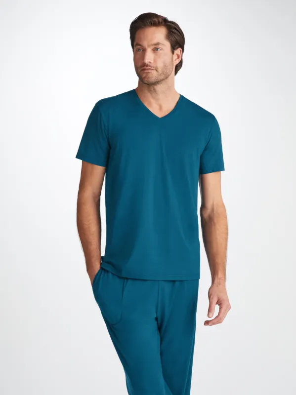 Men's V-Neck T-Shirt Basel Micro Modal Stretch Poseidon Blue sold by Derek Rose