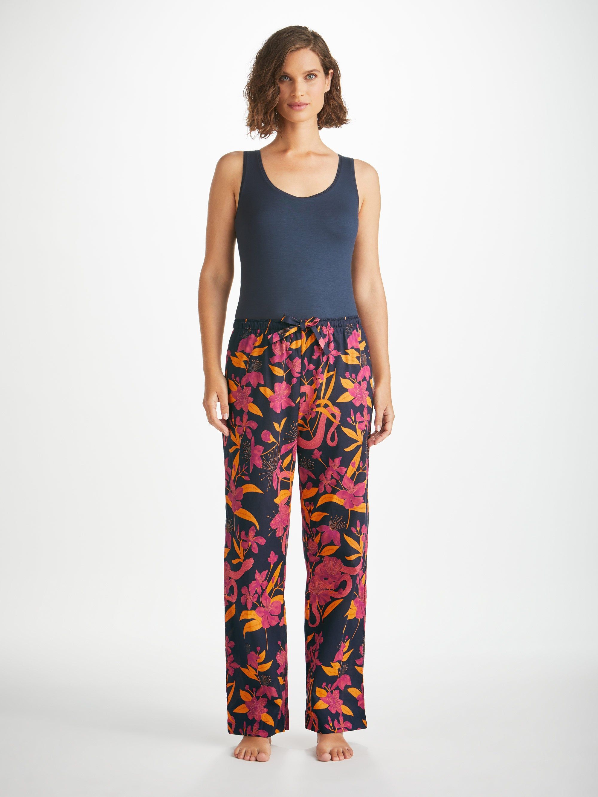 Women's Lounge Trousers Ledbury 68 Cotton Batiste Navy sold by Derek Rose