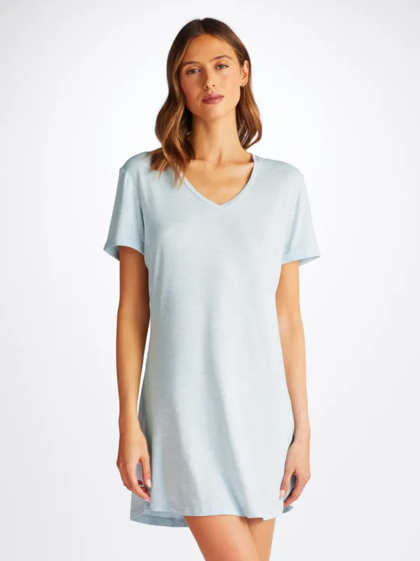 Women's V-Neck Sleep T-Shirt Ethan Micro Modal Stretch Light Blue Marl sold by Derek Rose