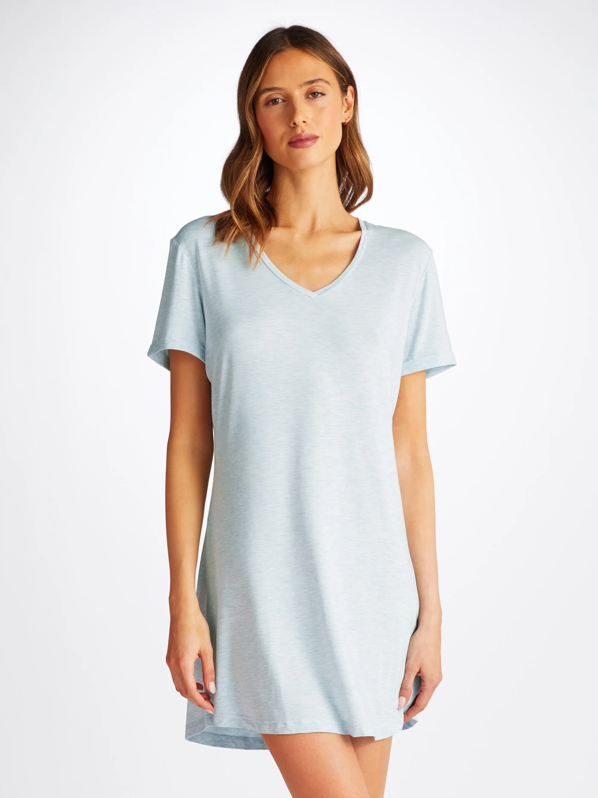 Women's V-Neck Sleep T-Shirt Ethan Micro Modal Stretch Light Blue Marl sold by Derek Rose