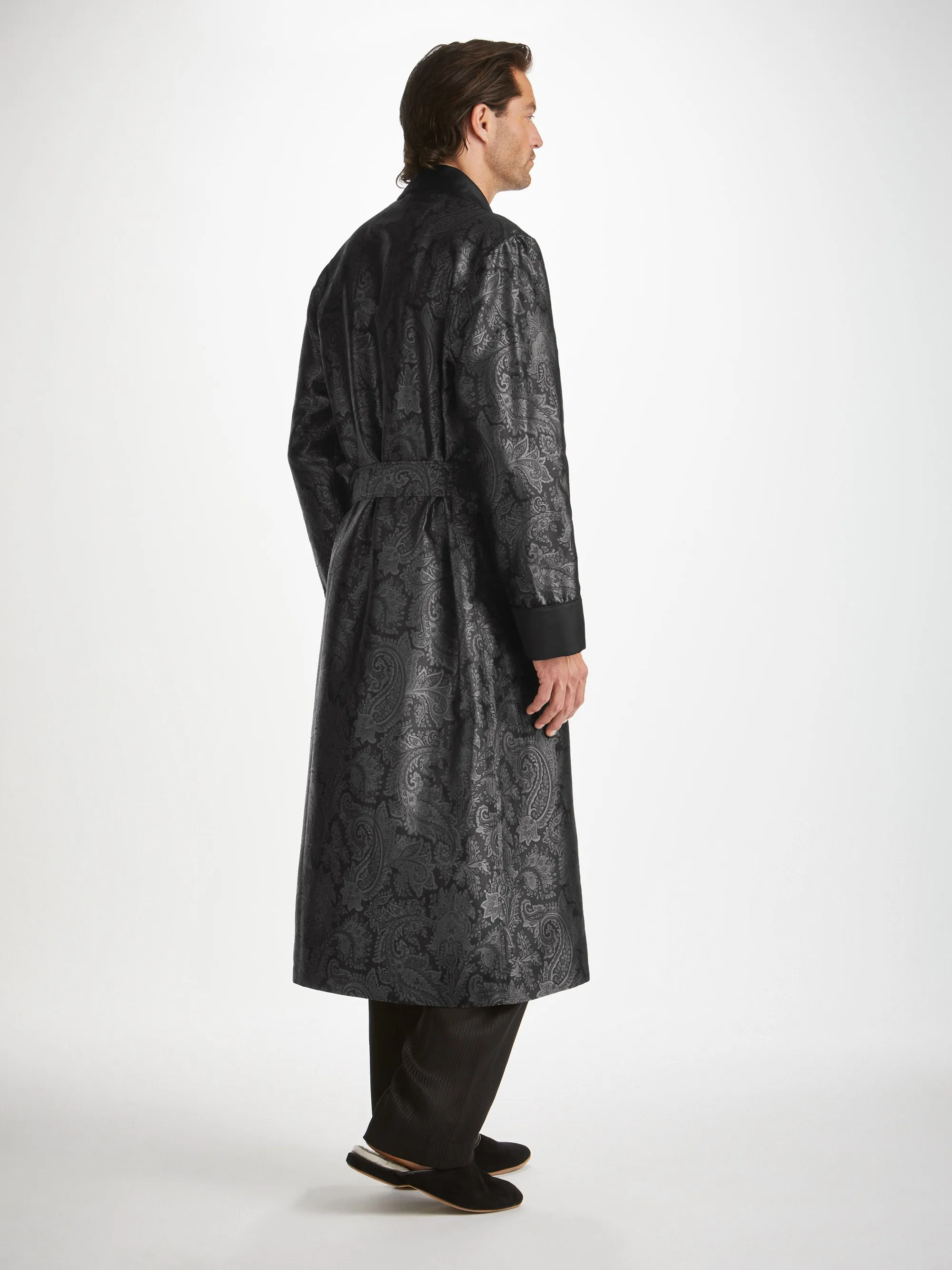 Men's Dressing Gown Verona 67 Silk Jacquard Black sold by Derek Rose product image thumbnail 4