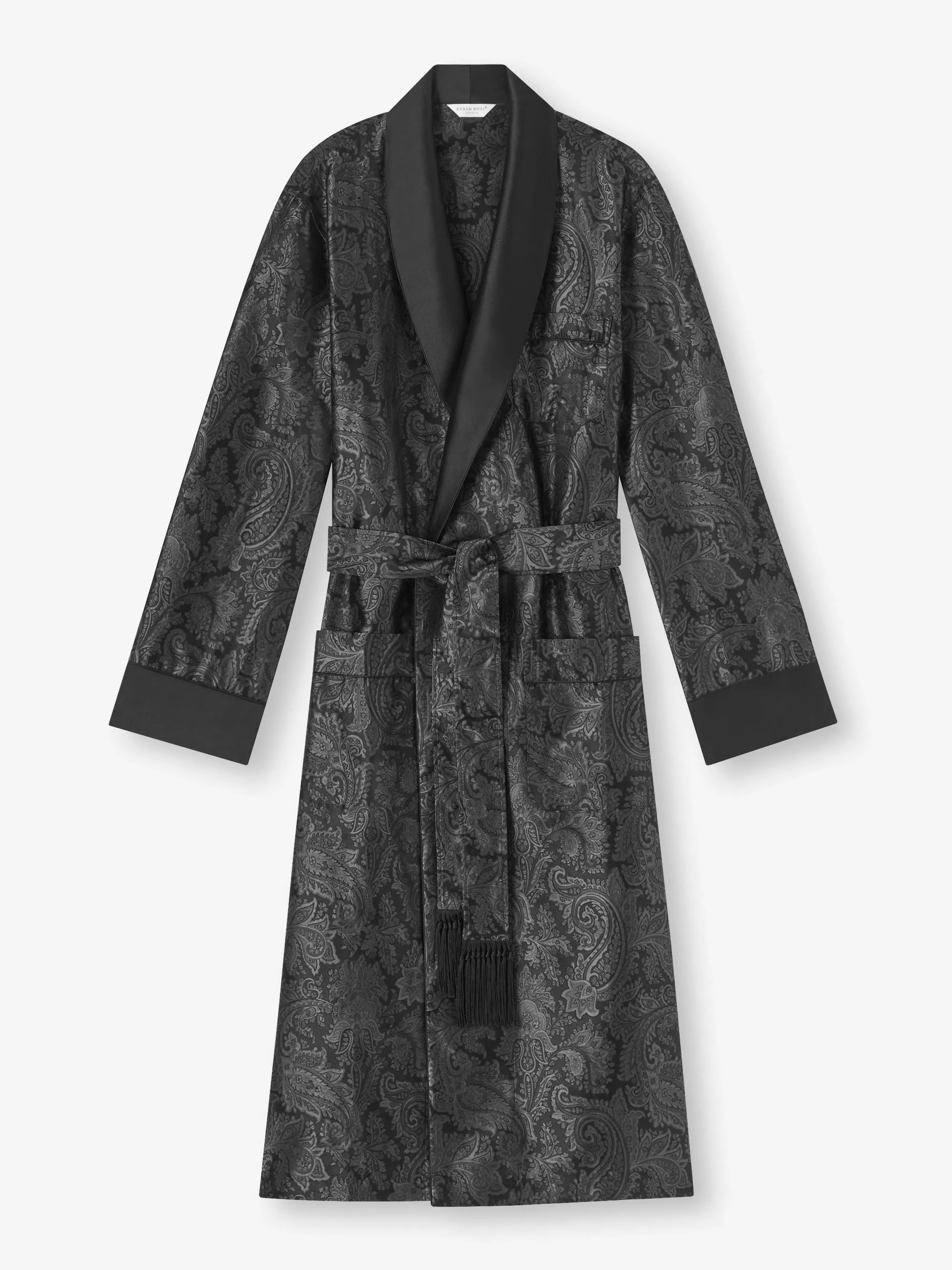 Men's Dressing Gown Verona 67 Silk Jacquard Black sold by Derek Rose product image thumbnail 2