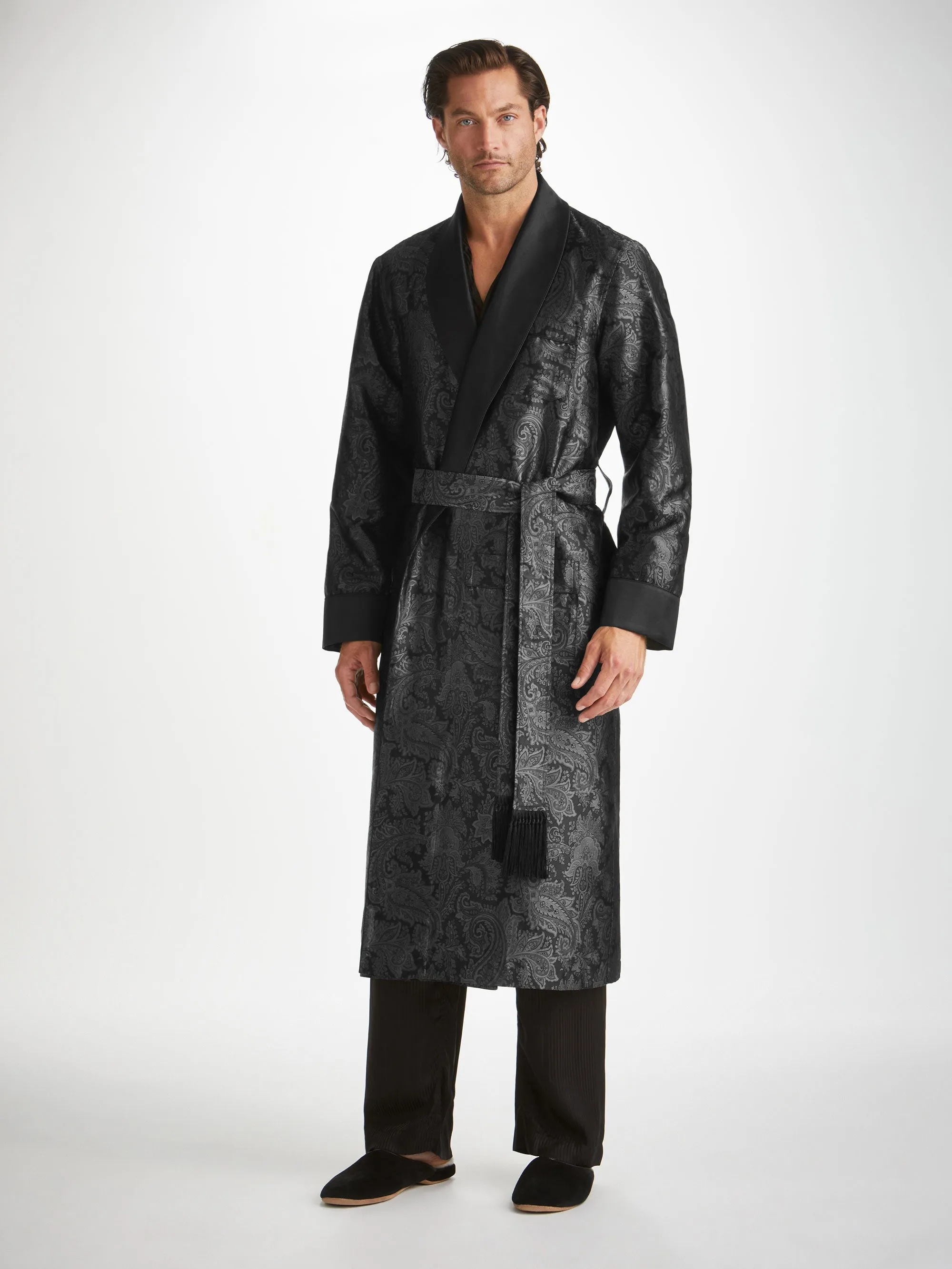 Men's Dressing Gown Verona 67 Silk Jacquard Black sold by Derek Rose product image thumbnail 3