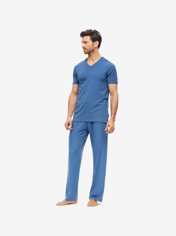 Men's V-Neck T-Shirt Basel 13 Micro Modal Stretch Blue sold by Derek Rose